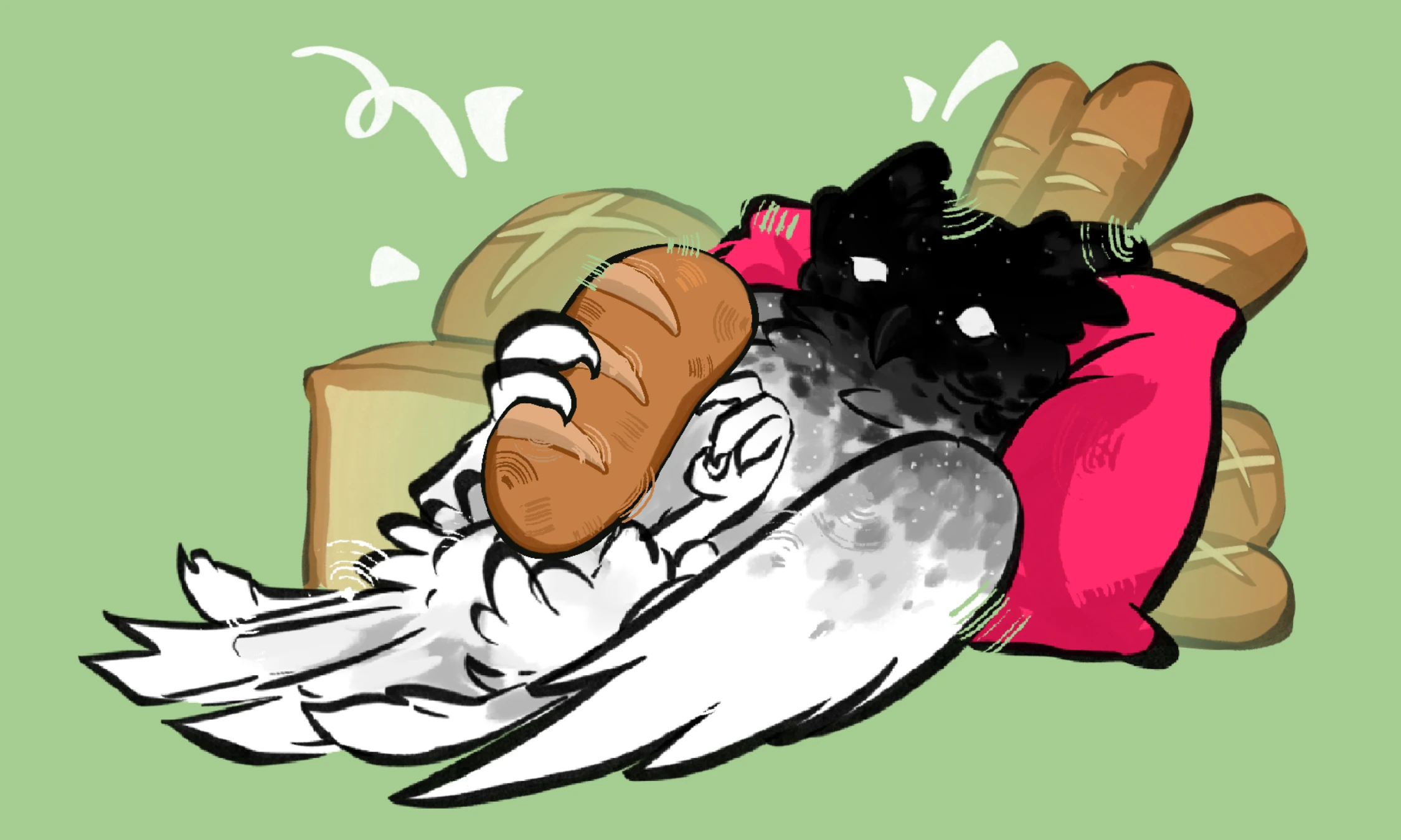 Bird hugging a loaf of bread